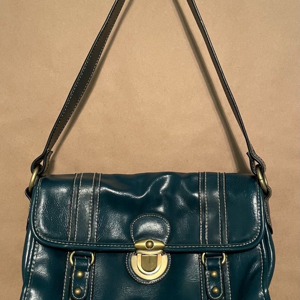 Blue Vinyl Flap Purse